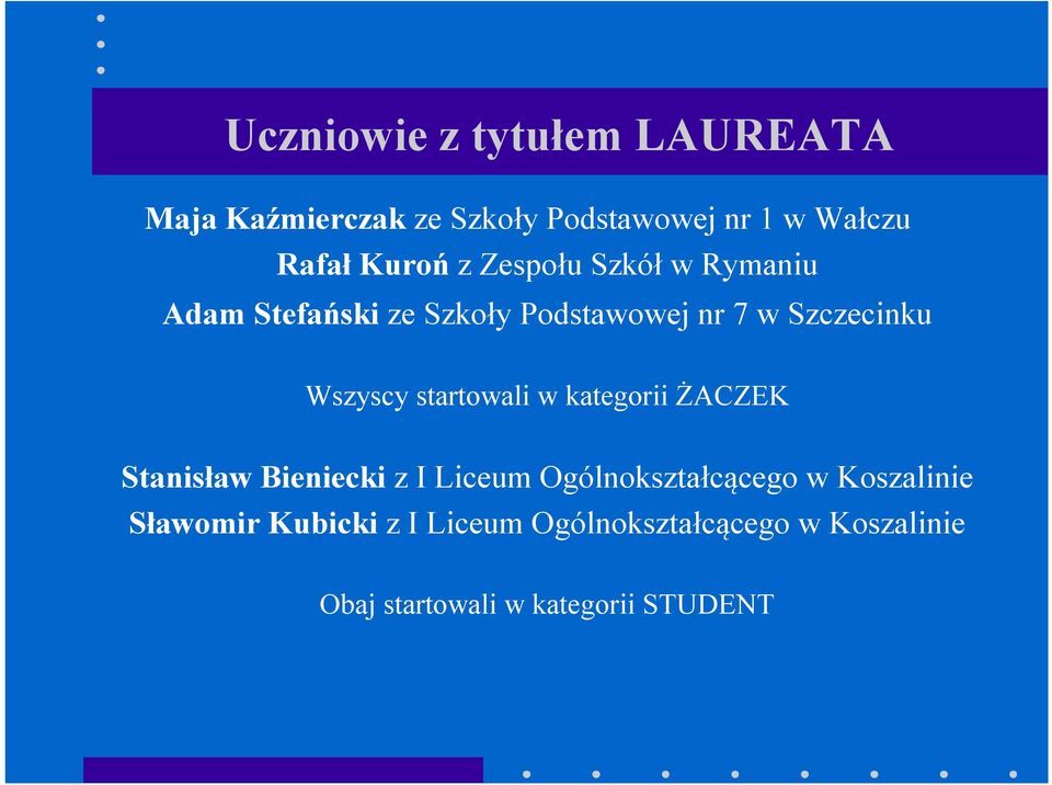 Wszyscy startowali w kategorii ŻACZEK Stanisław Bieniecki z I Liceum Ogólnokształcącego w