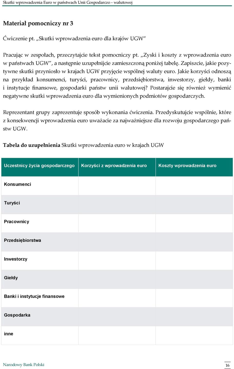 Jakie korzyści odnoszą na przykład konsumenci, turyści, pracownicy, przedsiębiorstwa, inwestorzy, giełdy, banki i instytucje finansowe, gospodarki państw unii walutowej?