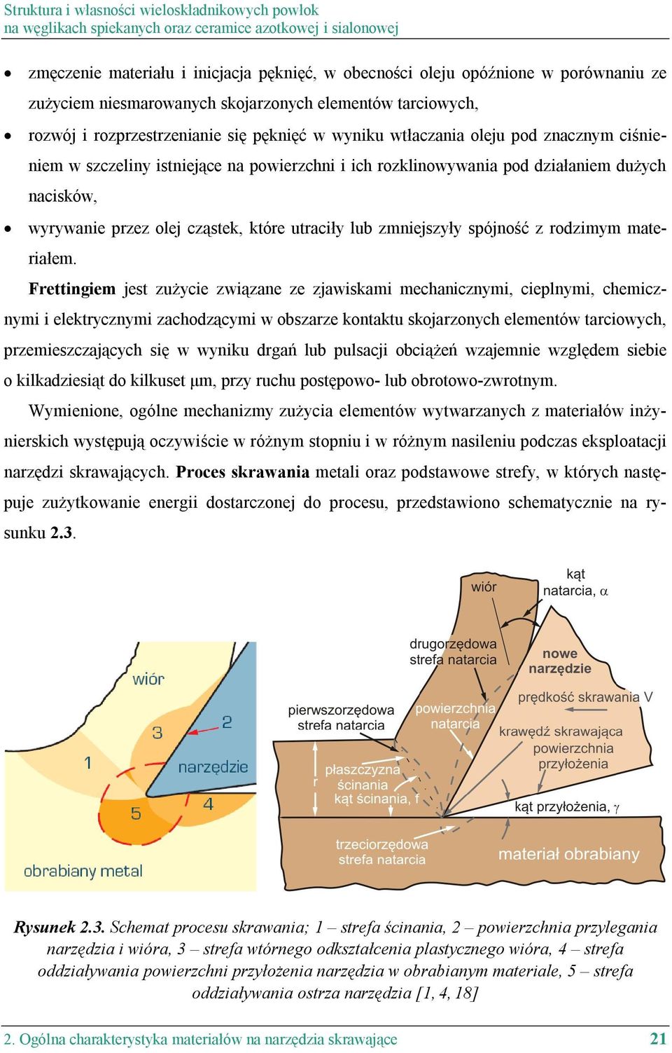 cząstek, które utraciły lub zmniejszyły spójność z rodzimym materiałem.