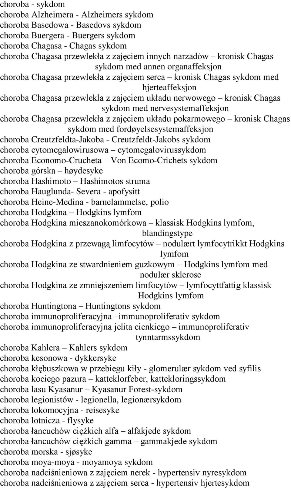 nerwowego kronisk Chagas sykdom med nervesystemaffeksjon choroba Chagasa przewlekła z zajęciem układu pokarmowego kronisk Chagas sykdom med fordøyelsesystemaffeksjon choroba Creutzfeldta-Jakoba -