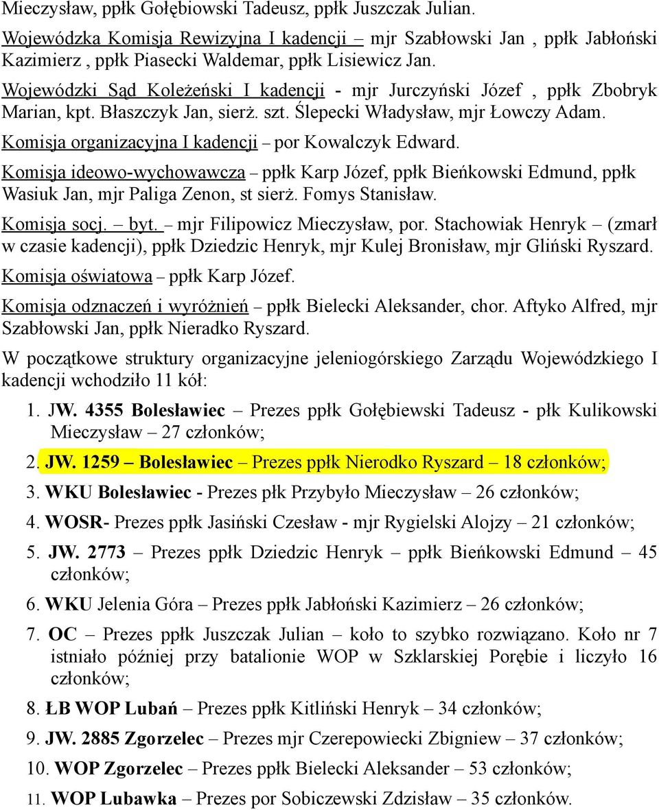 Komisja ideowo-wychowawcza Karp Józef, Bieńkowski Edmund, Wasiuk Jan, mjr Paliga Zenon, st sierż. Fomys Stanisław. Komisja socj. byt. mjr Filipowicz Mieczysław, por.