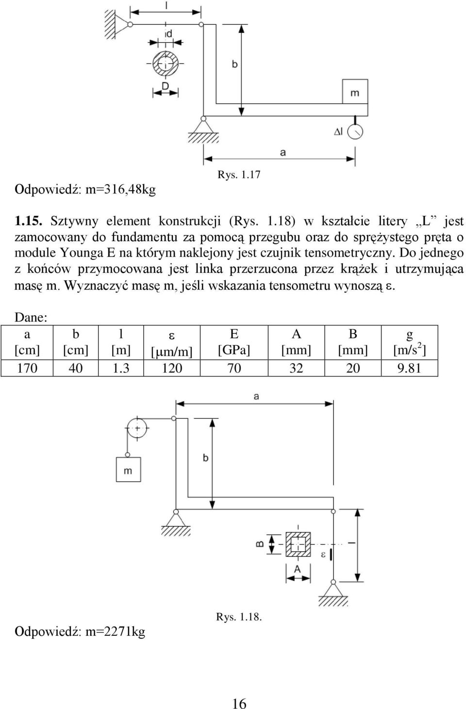 sprężystego pręta o module Younga E na którym naklejony jest czujnik tensometryczny.