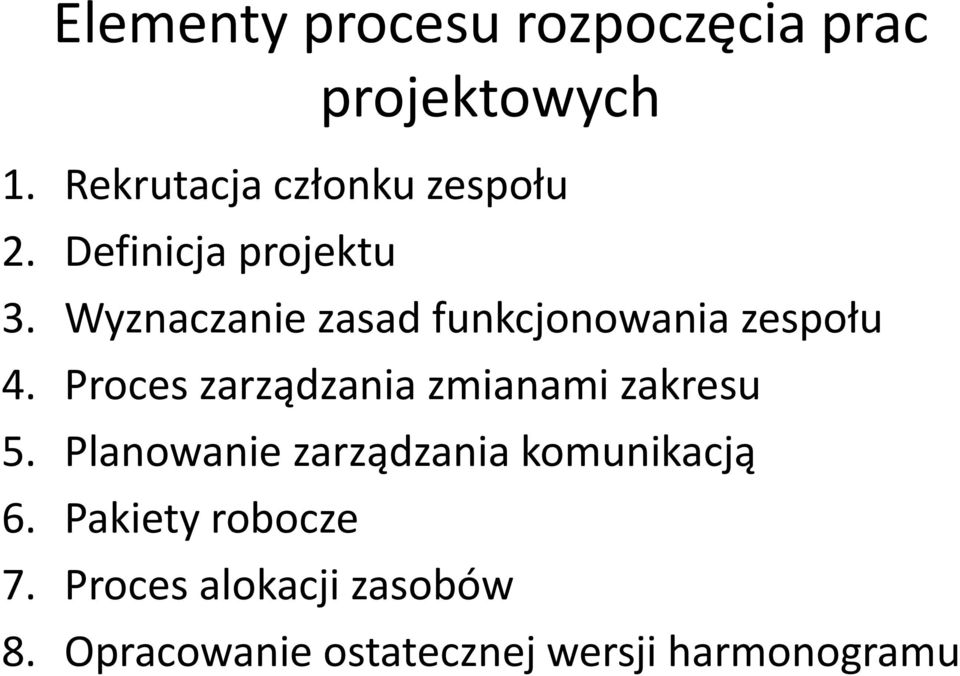 Wyznaczanie zasad funkcjonowania zespołu 4.