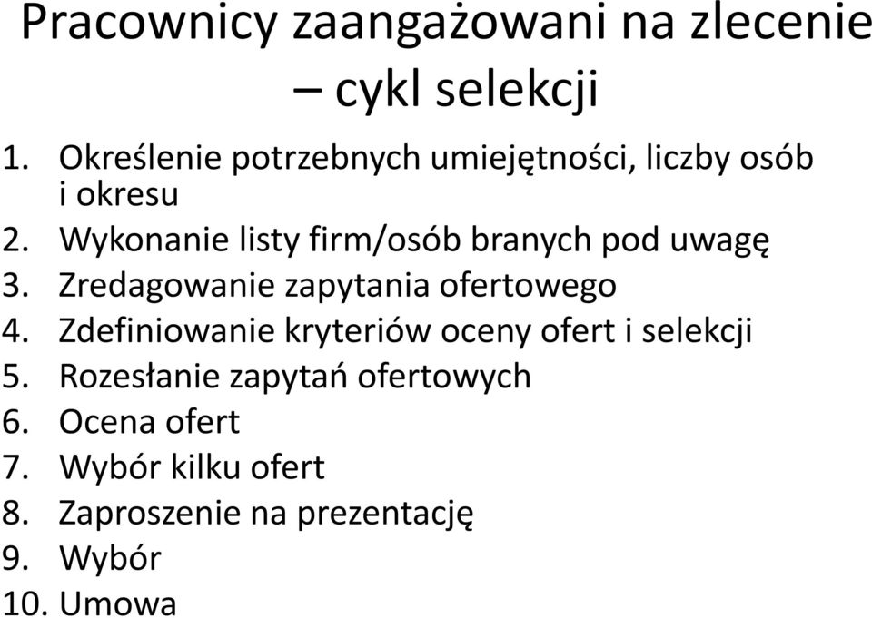 Wykonanie listy firm/osób branych pod uwagę 3. Zredagowanie zapytania ofertowego 4.