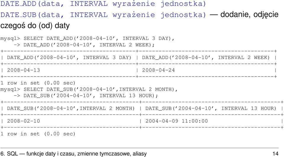 +----------------------------------------+-----------------------------------------+ 2008-04-13 2008-04-24 +----------------------------------------+-----------------------------------------+ mysql>