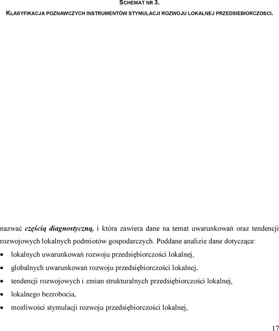 Poddane analizie dane dotyczące: lokalnych uwarunkowań rozwoju przedsiębiorczości lokalnej, globalnych uwarunkowań rozwoju