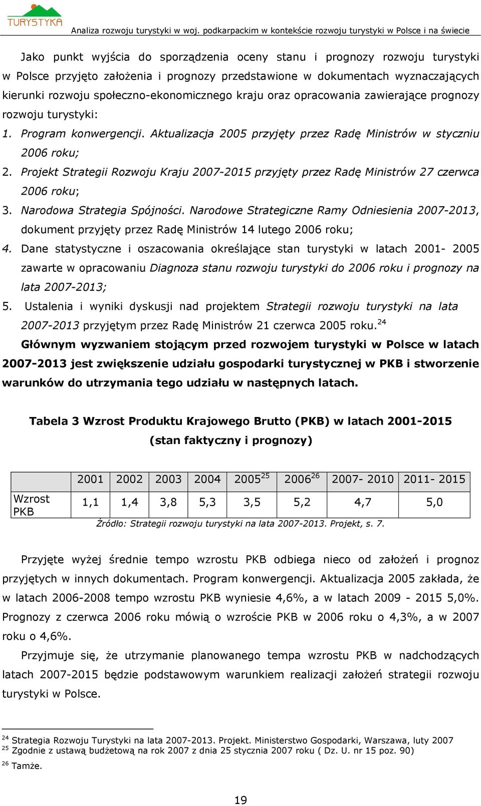 Projekt Strategii Rozwoju Kraju 2007-2015 przyjęty przez Radę Ministrów 27 czerwca 2006 roku; 3. Narodowa Strategia Spójności.