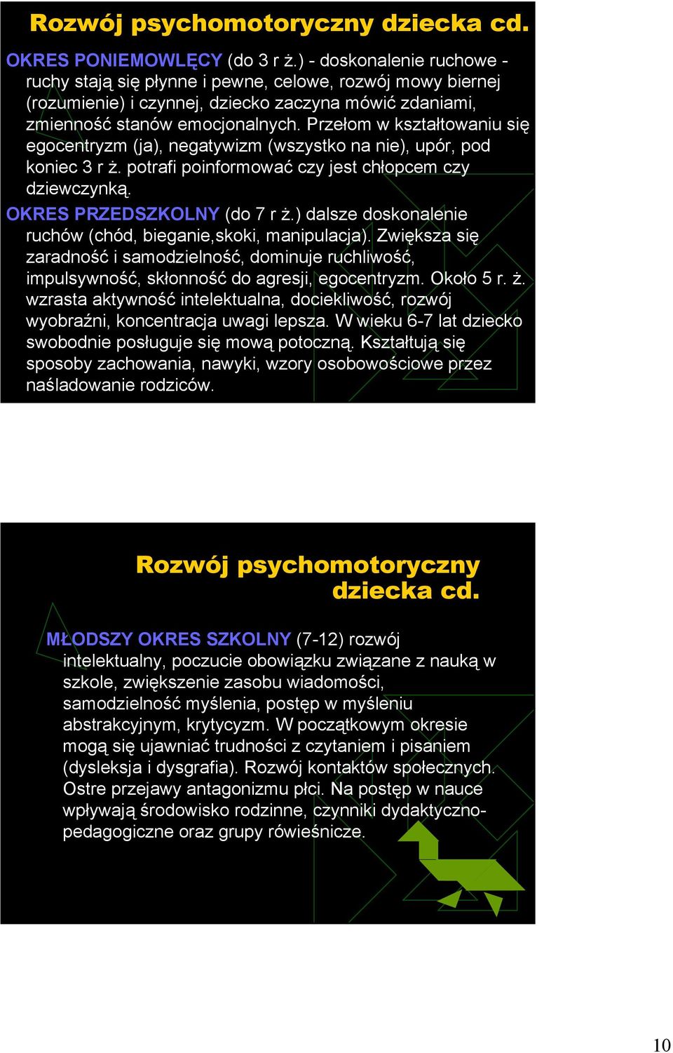 Przełom w kształtowaniu się egocentryzm (ja), negatywizm (wszystko na nie), upór, pod koniec 3 r ż. potrafi poinformować czy jest chłopcem czy dziewczynką. OKRES PRZEDSZKOLNY (do 7 r ż.