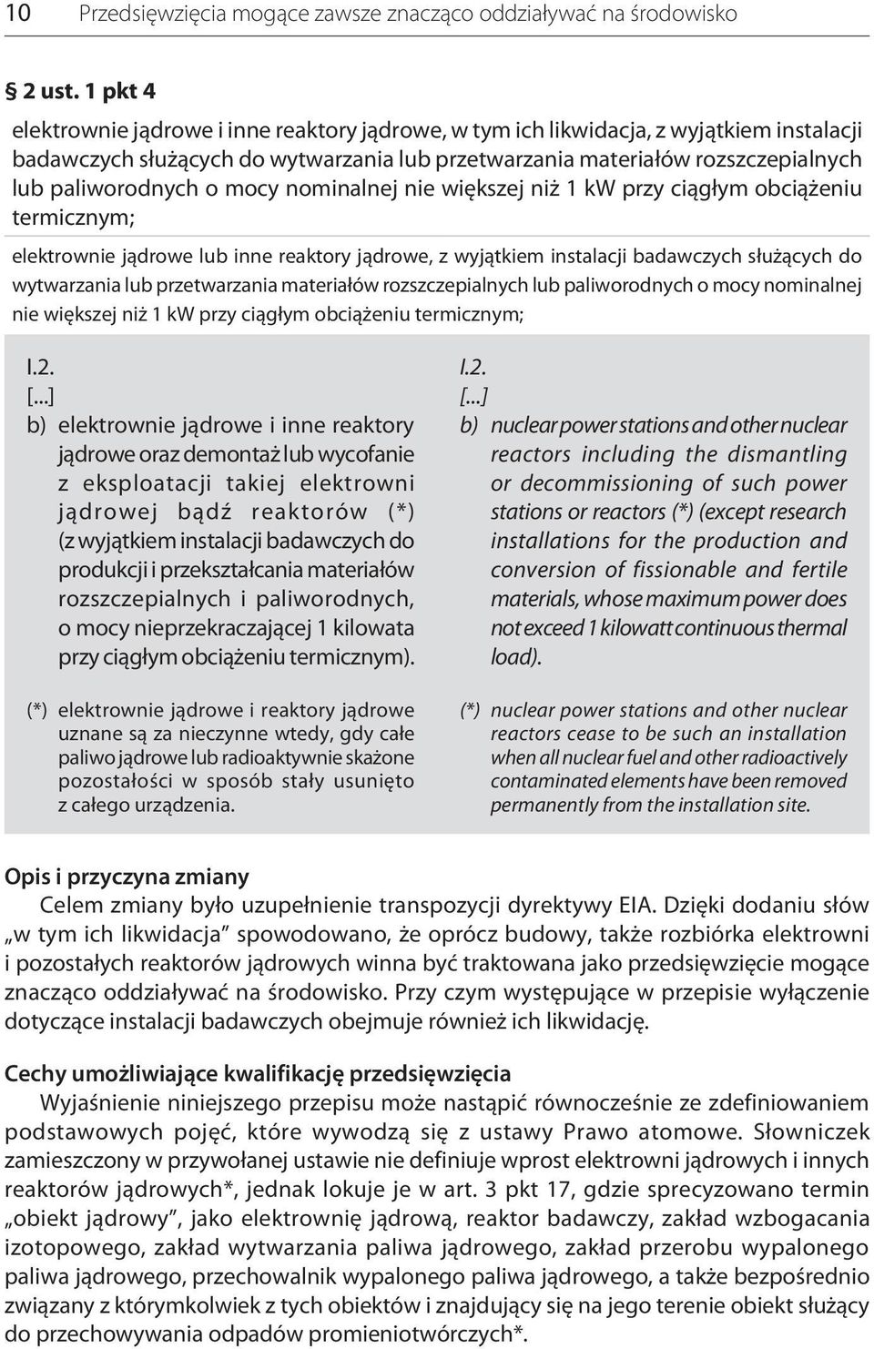 mocy nominalnej nie większej niż 1 kw przy ciągłym obciążeniu termicznym; elektrownie jądrowe lub inne reaktory jądrowe, z wyjątkiem instalacji badawczych służących do wytwarzania lub przetwarzania