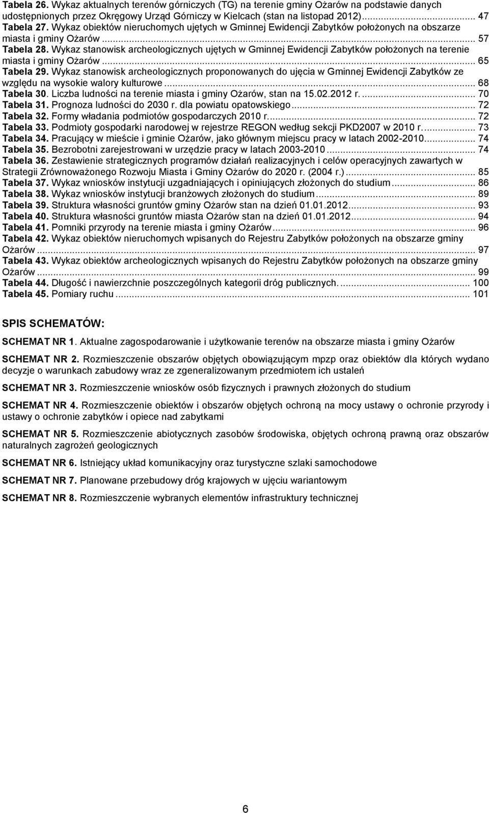 Wykaz stanowisk archeologicznych ujętych w Gminnej Ewidencji Zabytków położonych na terenie miasta i gminy Ożarów... 65 Tabela 29.