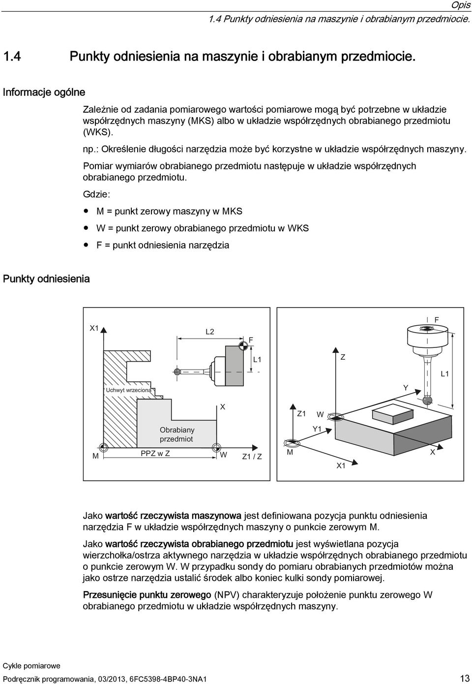 Informacje ogólne Zależnie od zadania pomiarowego wartości pomiarowe mogą być potrzebne w układzie współrzędnych maszyny (MKS) albo w układzie współrzędnych obrabianego przedmiotu (WKS). np.