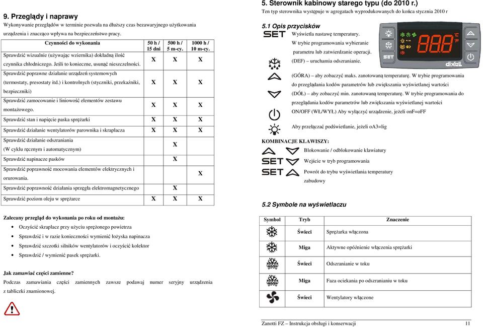 X X X Sprawdzić poprawne działanie urządzeń systemowych (termostaty, presostaty itd.