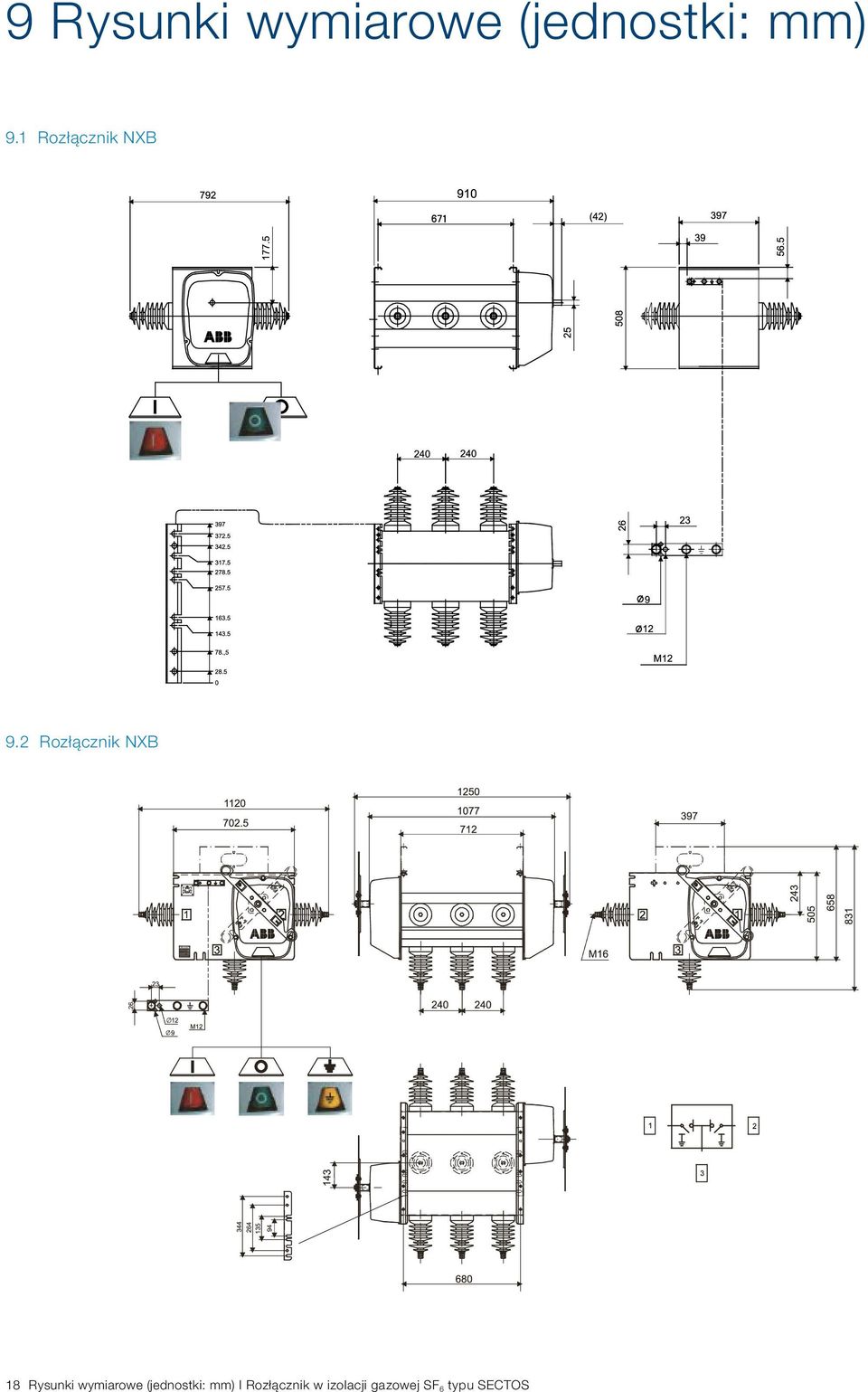 2 Rozłącznik NXB 18 Rysunki wymiarowe
