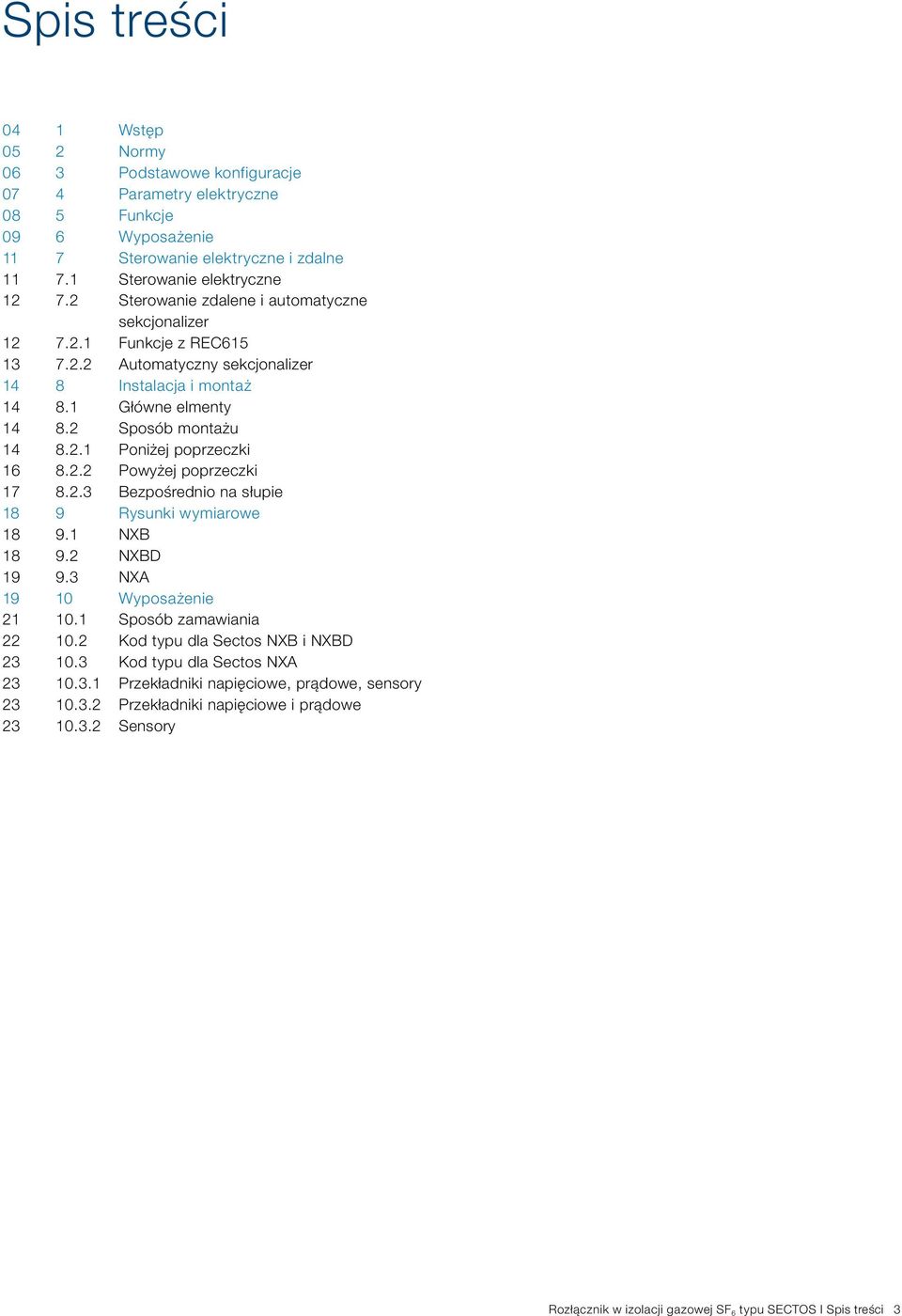 2.2 Powyżej poprzeczki 17 8.2.3 Bezpośrednio na słupie 18 9 Rysunki wymiarowe 18 9.1 NXB 18 9.2 NXBD 19 9.3 NXA 19 10 Wyposażenie 21 10.1 Sposób zamawiania 22 10.