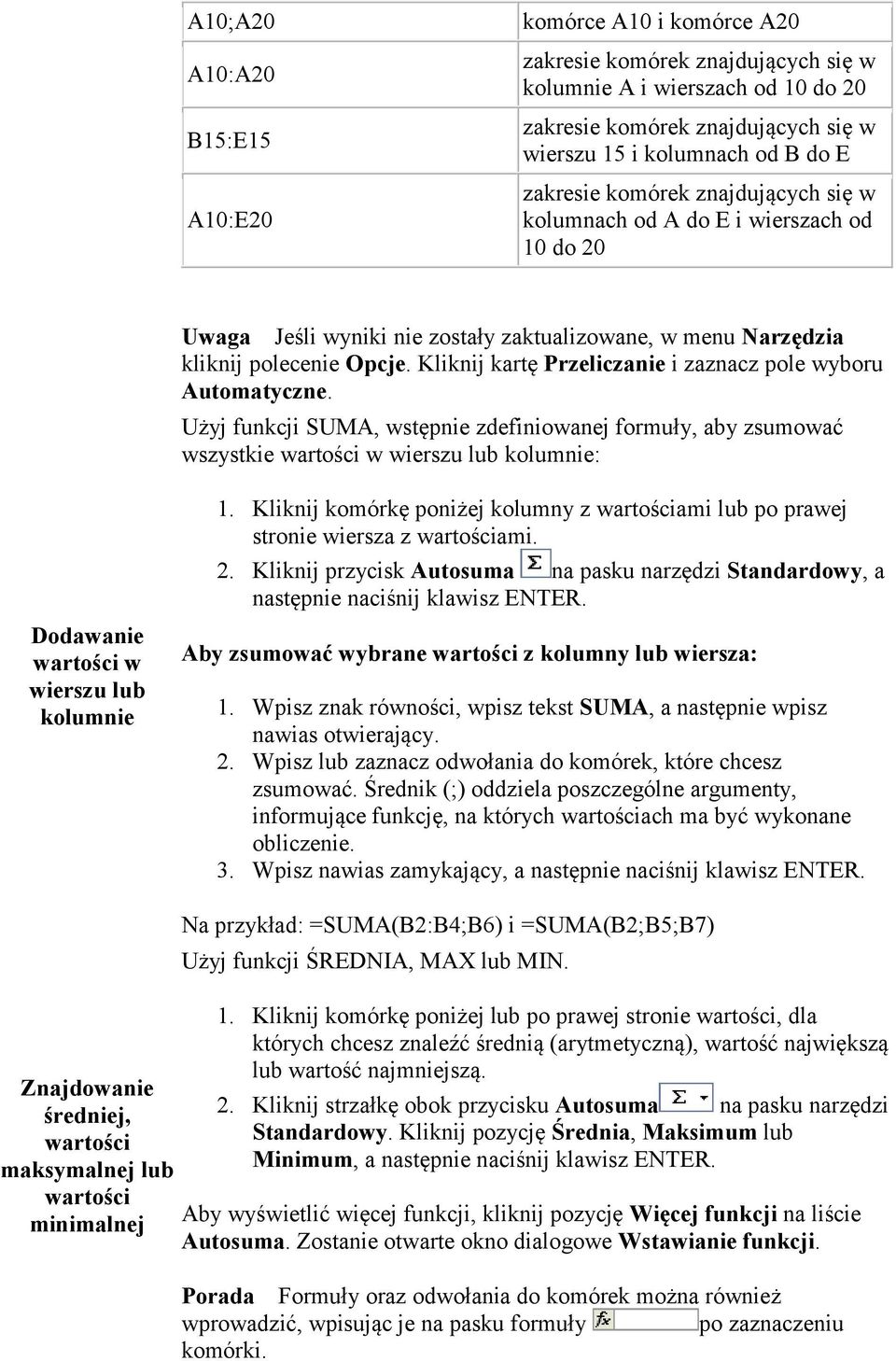 Kliknij kartę Przeliczanie i zaznacz pole wyboru Automatyczne.