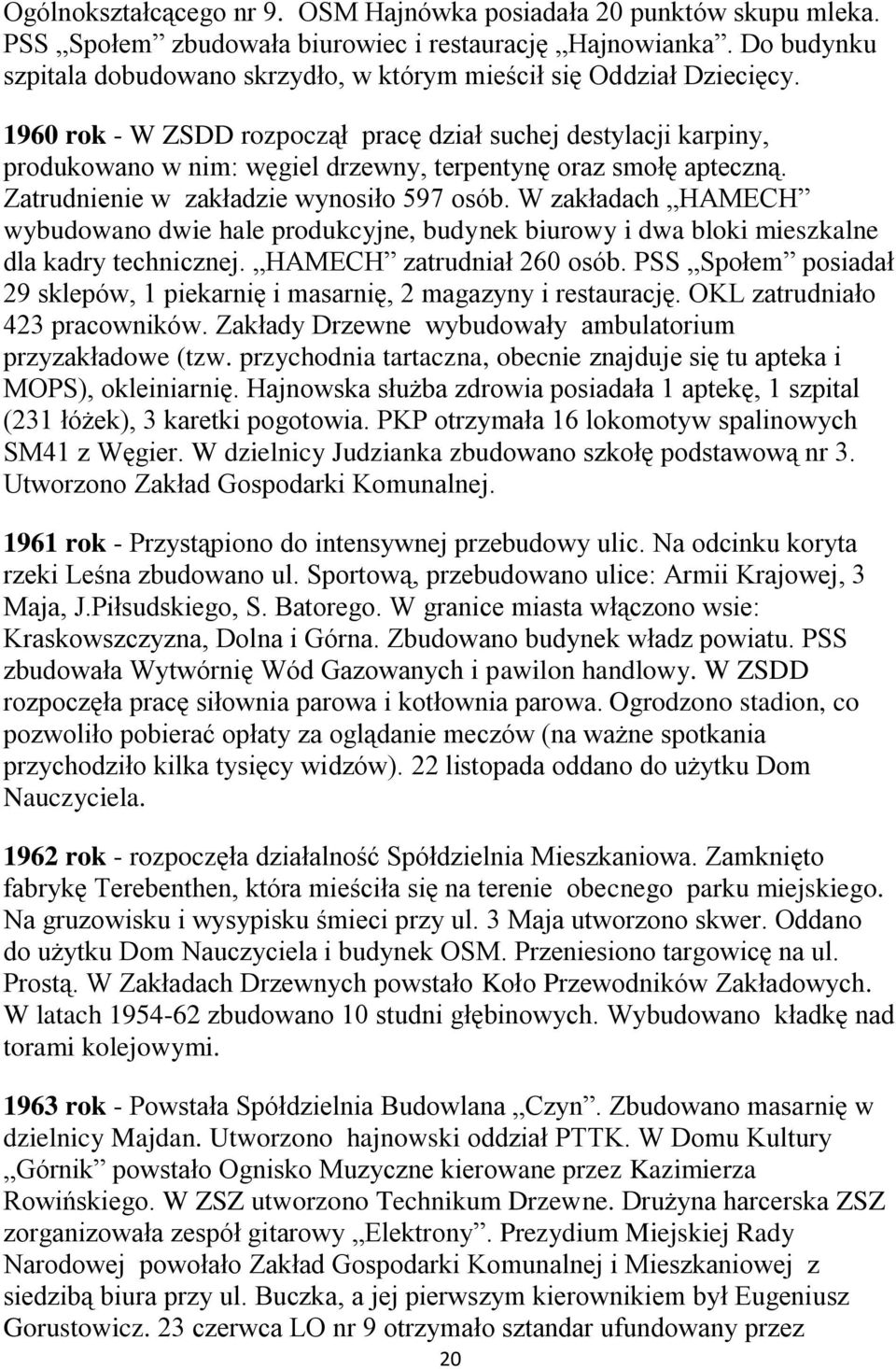 1960 rok - W ZSDD rozpoczął pracę dział suchej destylacji karpiny, produkowano w nim: węgiel drzewny, terpentynę oraz smołę apteczną. Zatrudnienie w zakładzie wynosiło 597 osób.