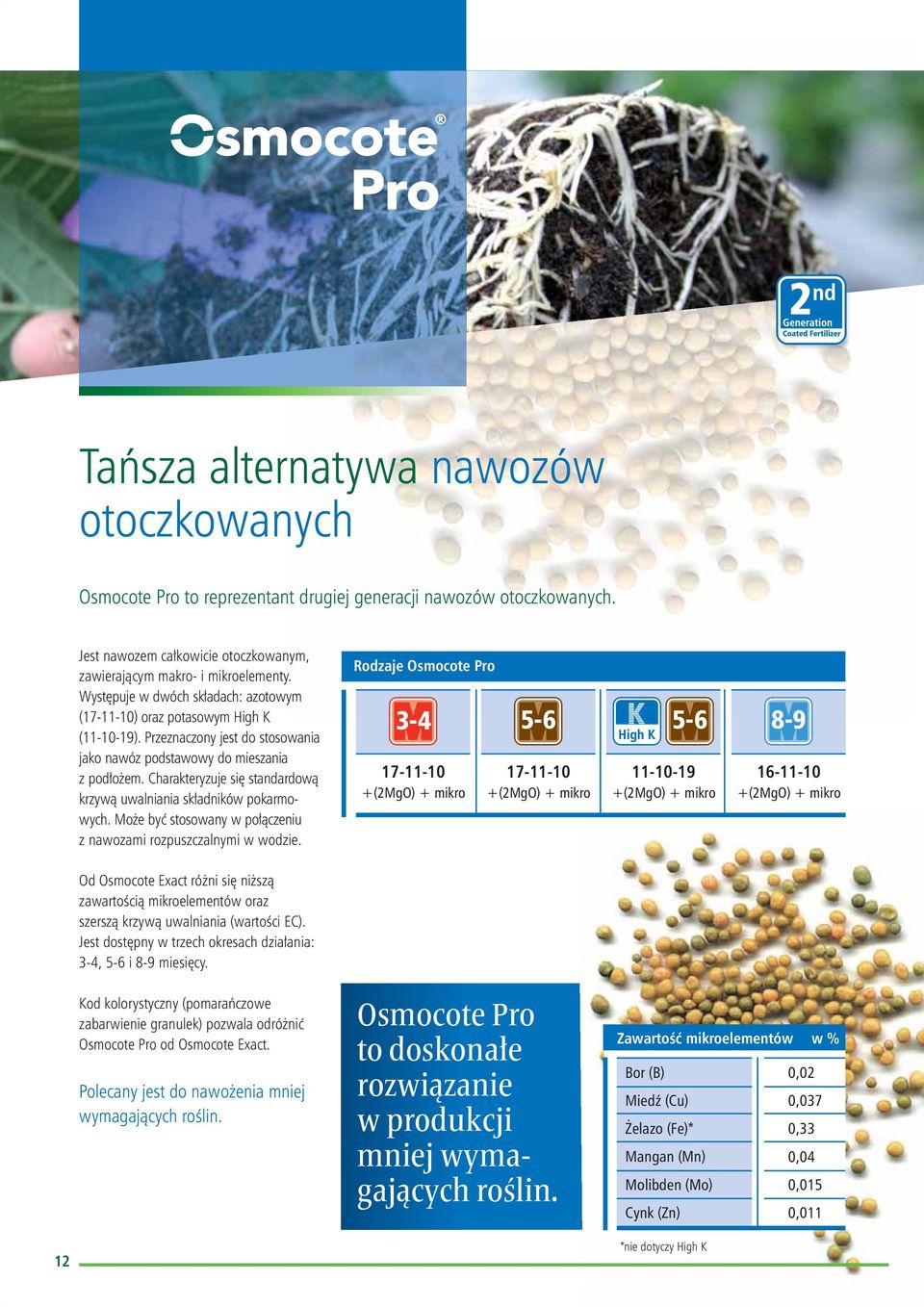 Charakteryzuje się standardową krzywą uwalniania składników pokarmowych. Może być stosowany w połączeniu z nawozami rozpuszczalnymi w wodzie.