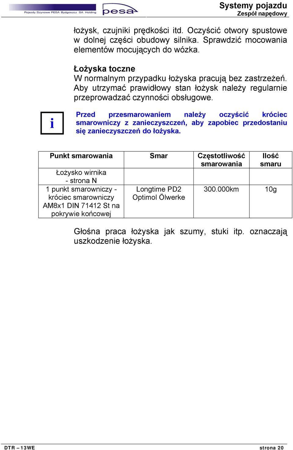 i Przed przesmarowaniem należy oczyścić króciec smarowniczy z zanieczyszczeń, aby zapobiec przedostaniu się zanieczyszczeń do łożyska.