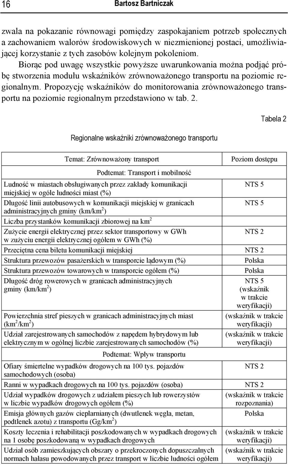 Propozycję wskaźników do monitorowania zrównoważonego transportu na poziomie regionalnym przedstawiono w tab. 2.