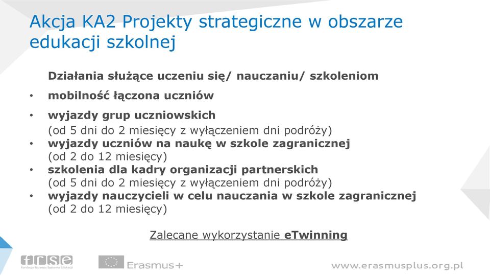 szkole zagranicznej (od 2 do 12 miesięcy) szkolenia dla kadry organizacji partnerskich (od 5 dni do 2 miesięcy z