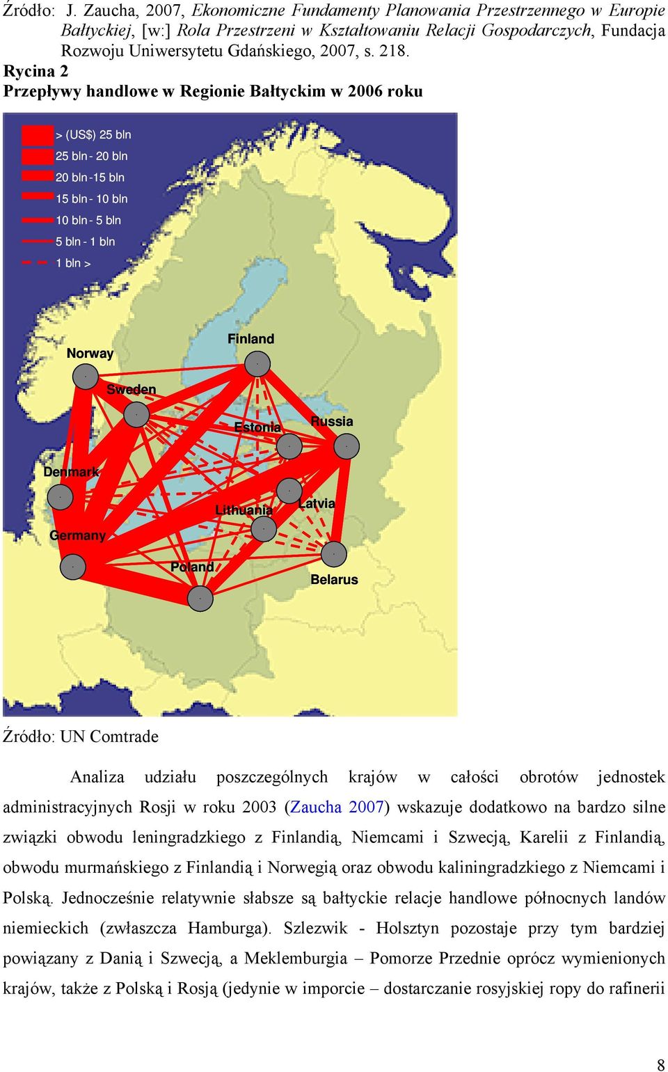 218. Rycina 2 Przepływy handlowe w Regionie Bałtyckim w 2006 roku > (US$) 25 bln 25 bln - 20 bln 20 bln - 15 bln 15 bln - 10 bln 10 bln - 5 bln 5 bln - 1 bln 1 bln > Norway Finland Sweden Estonia