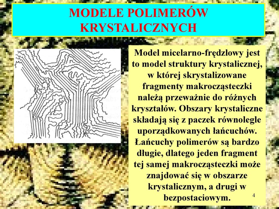 Obszary krystaliczne składają się z paczek równolegle uporządkowanych łańcuchów.