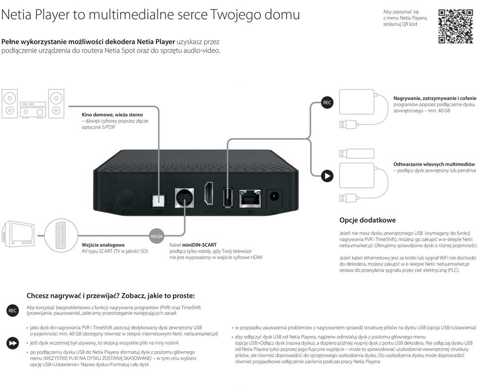 Nagrywanie, zatrzymywanie i cofanie programów poprzez podłączenie dysku Odtwarzanie własnych