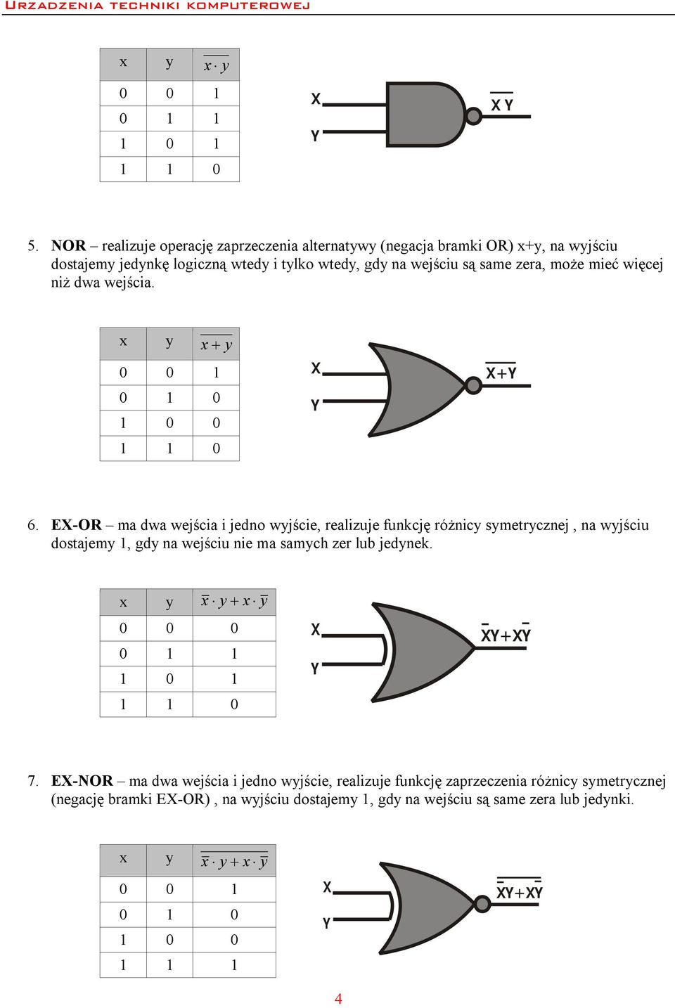 mieć więcej niż dwa wejścia. x y x y 0 0 1 0 1 0 1 0 0 1 1 0 6.