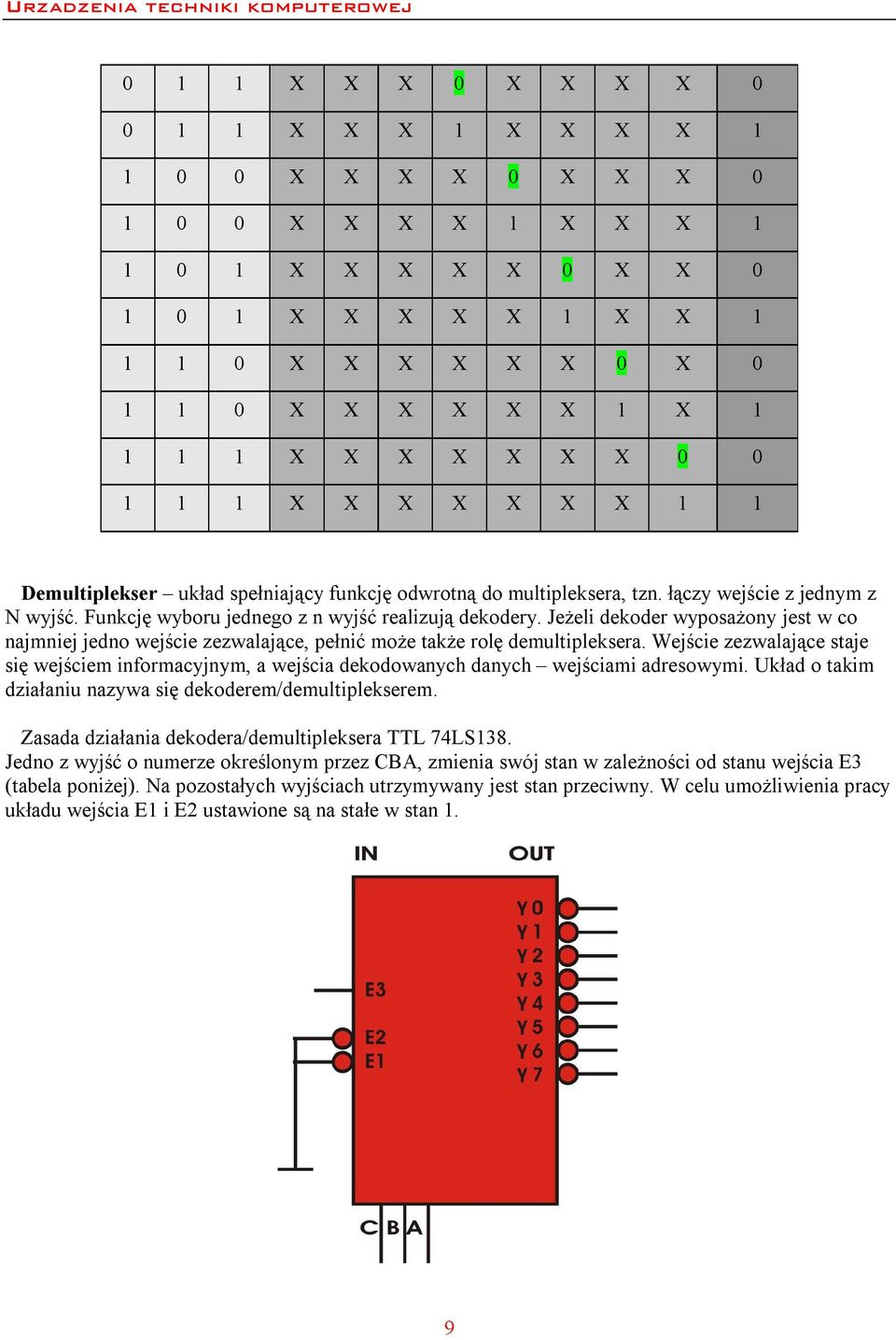 Jeżeli dekoder wyposażony jest w co najmniej jedno wejście zezwalające, pełnić może także rolę demultipleksera.