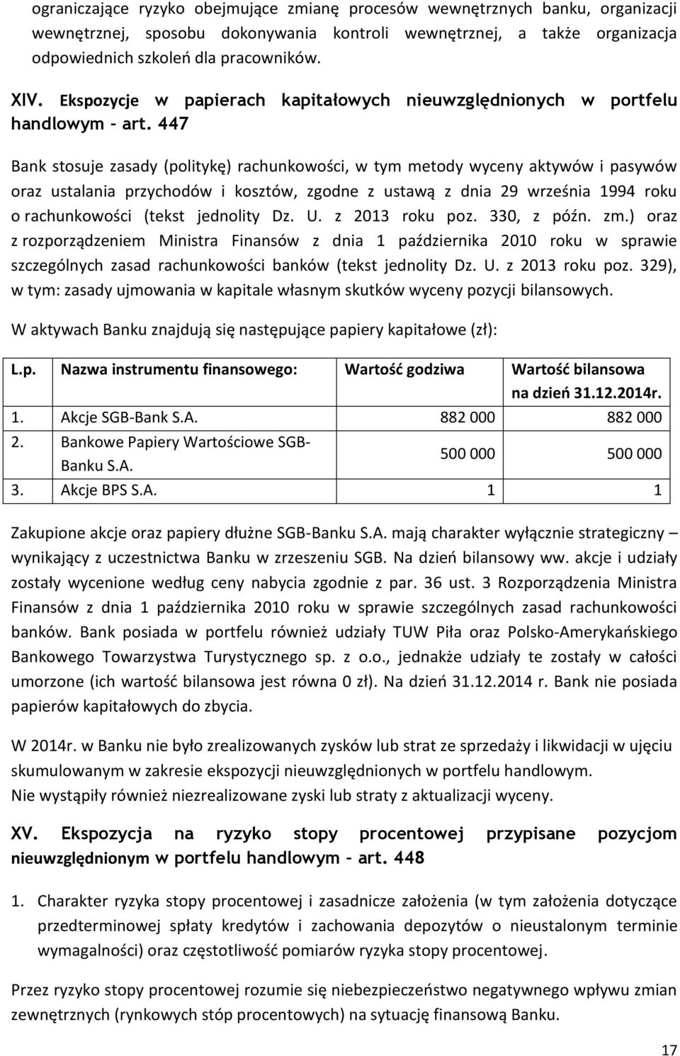 447 Bank stosuje zasady (politykę) rachunkowości, w tym metody wyceny aktywów i pasywów oraz ustalania przychodów i kosztów, zgodne z ustawą z dnia 29 września 1994 roku o rachunkowości (tekst