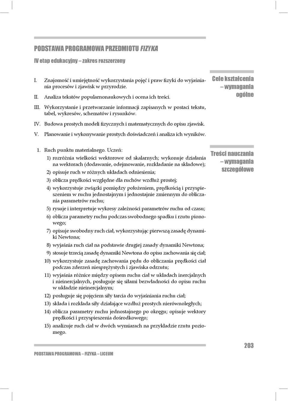 Wykorzystanie i przetwarzanie informacji zapisanych w postaci tekstu, tabel, wykresów, schematów i rysunków. IV. Budowa prostych modeli fizycznych i matematycznych do opisu zjawisk. V.