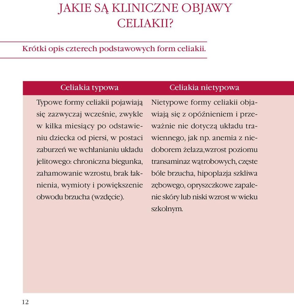 jelitowego: chroniczna biegunka, zahamowanie wzrostu, brak łaknienia, wymioty i powiększenie obwodu brzucha (wzdęcie).