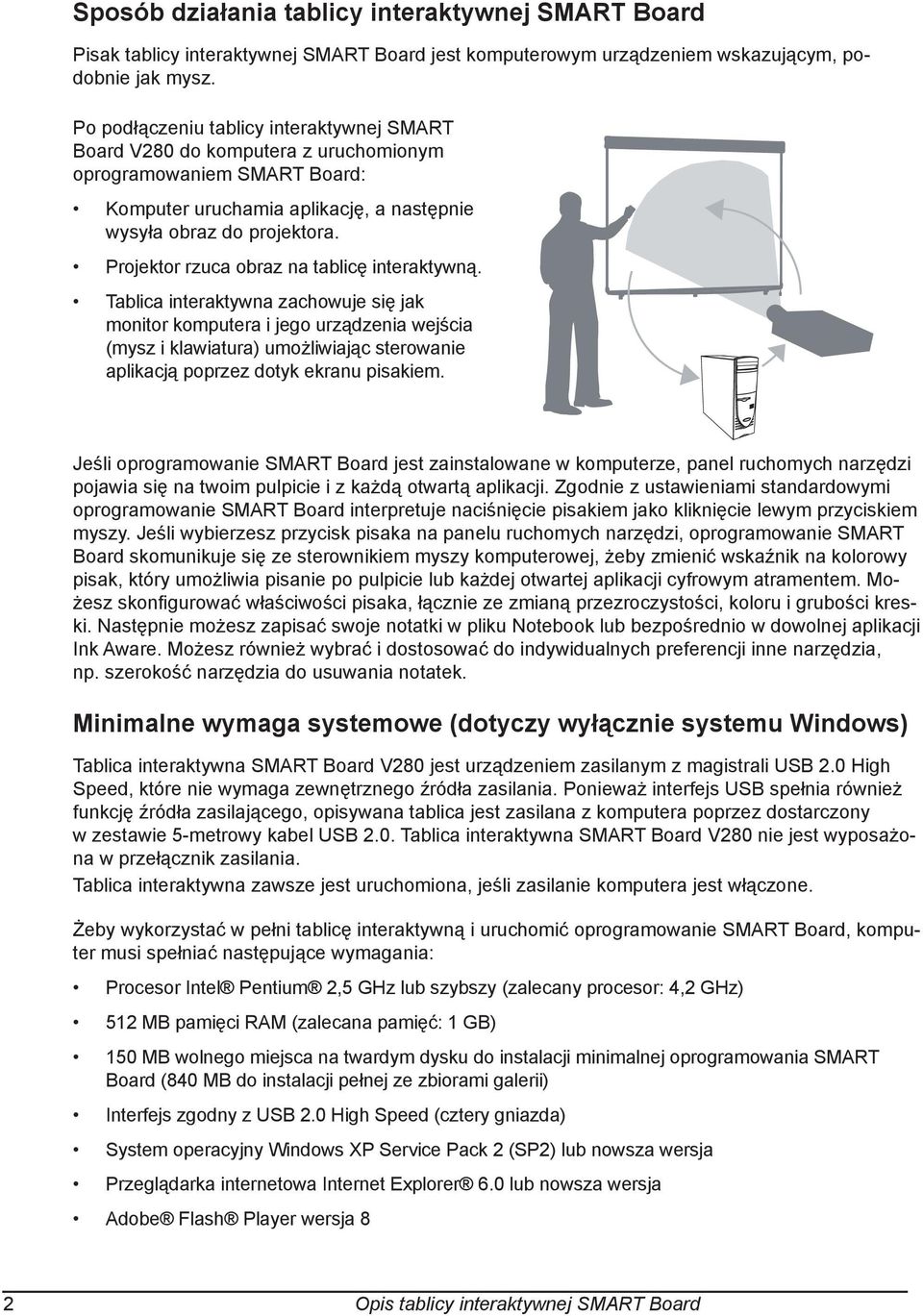 Projektor rzuca obraz na tablicę interaktywną.