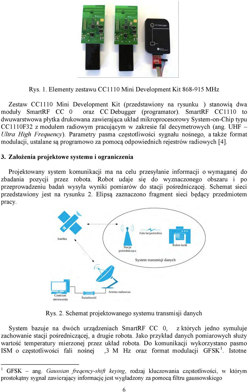 UHF Ultra High Frequency). Parametry pasma częstotliwości sygnału nośnego, a także format modulacji, ustalane są programowo za pomocą odpowiednich rejestrów radiowych [4]. 3.