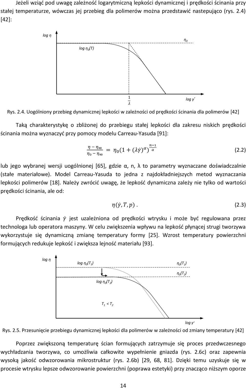 dla zakresu niskich prędkości ścinania można wyznaczyć przy pomocy modelu Carreau-Yasuda [91]: log η log η η η η 0 η = η 0 (1 + (λγ ) α ) n 1 α (2.