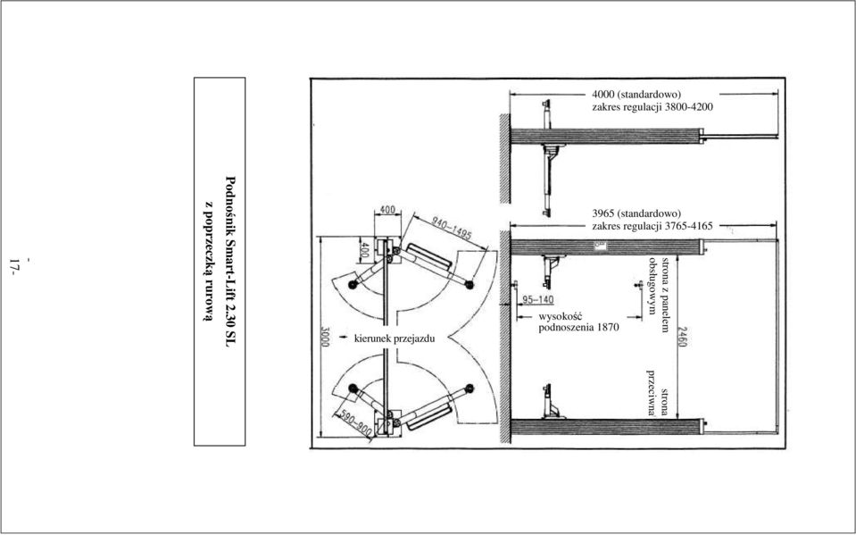obsługowym kierunek przejazdu wysokość podnoszenia 1870