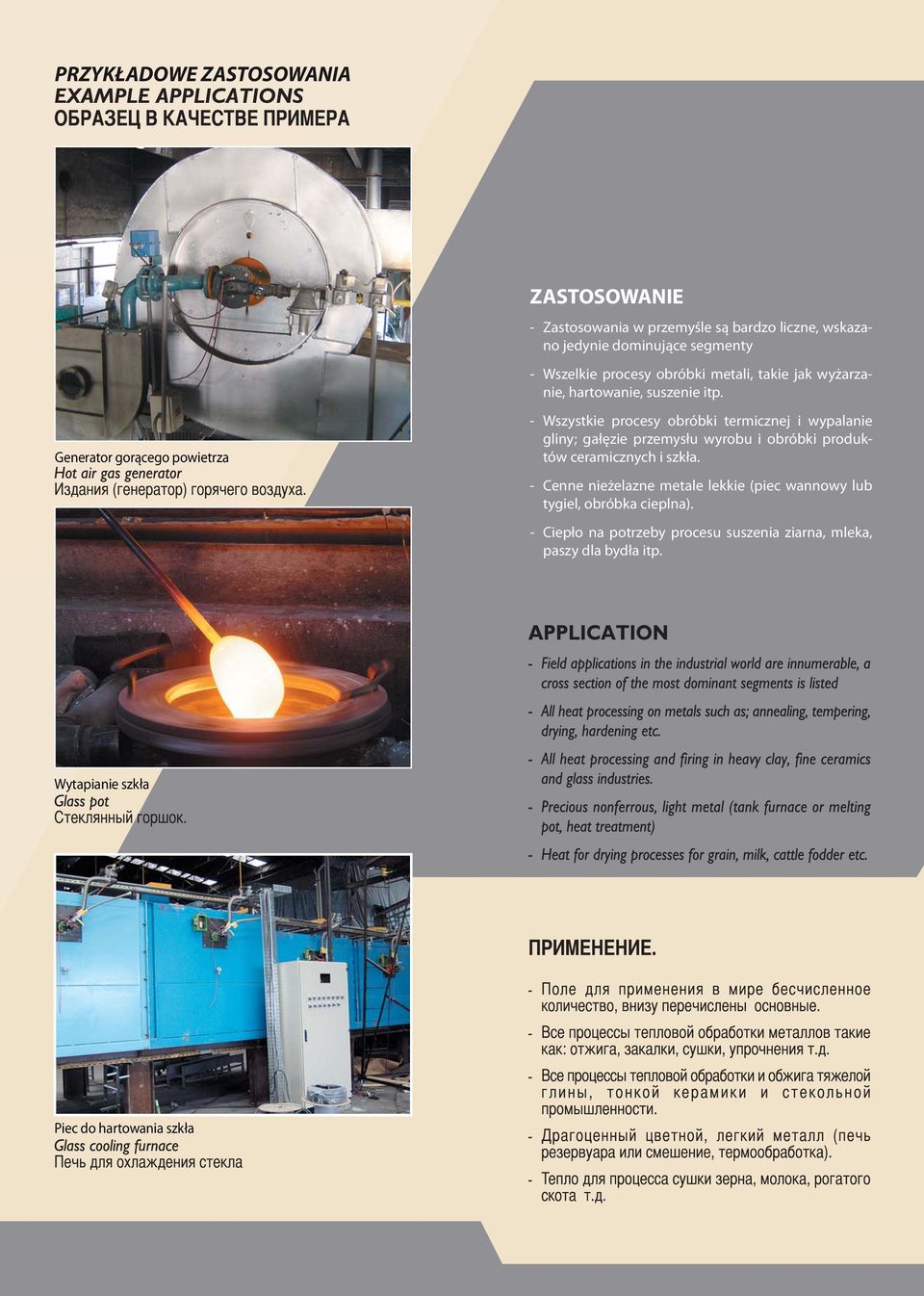 Generator gorącego powietrza - Wszystkie procesy obróbki termicznej i wypalanie gliny; gałęzie przemysłu wyrobu i obróbki produktów
