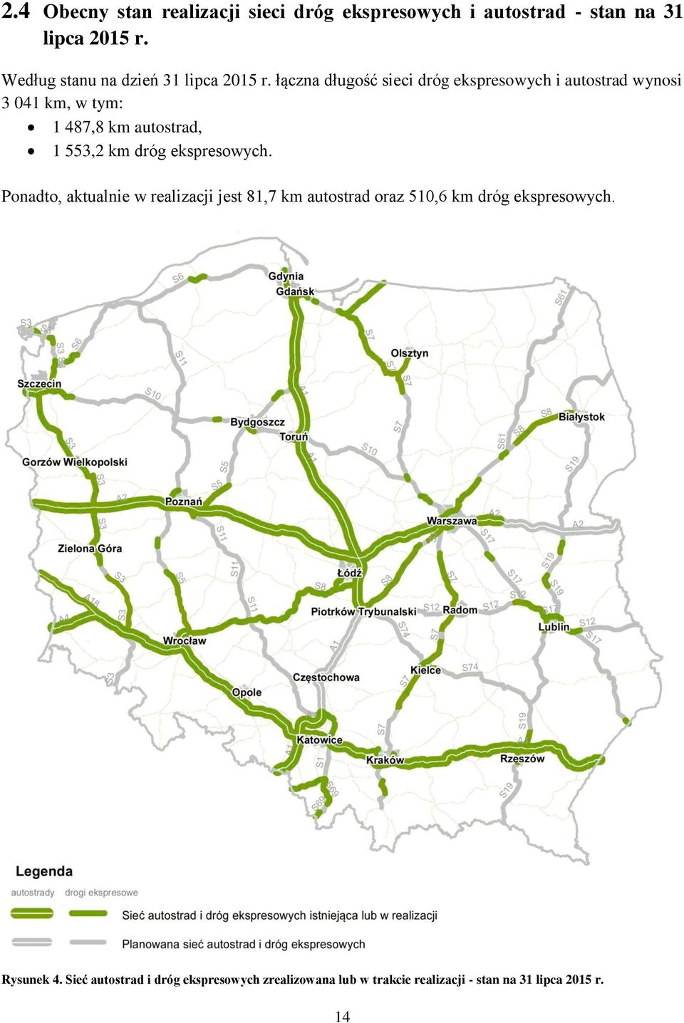 łączna długość sieci dróg ekspresowych i autostrad wynosi 3 041 km, w tym: 1 487,8 km autostrad, 1 553,2 km dróg