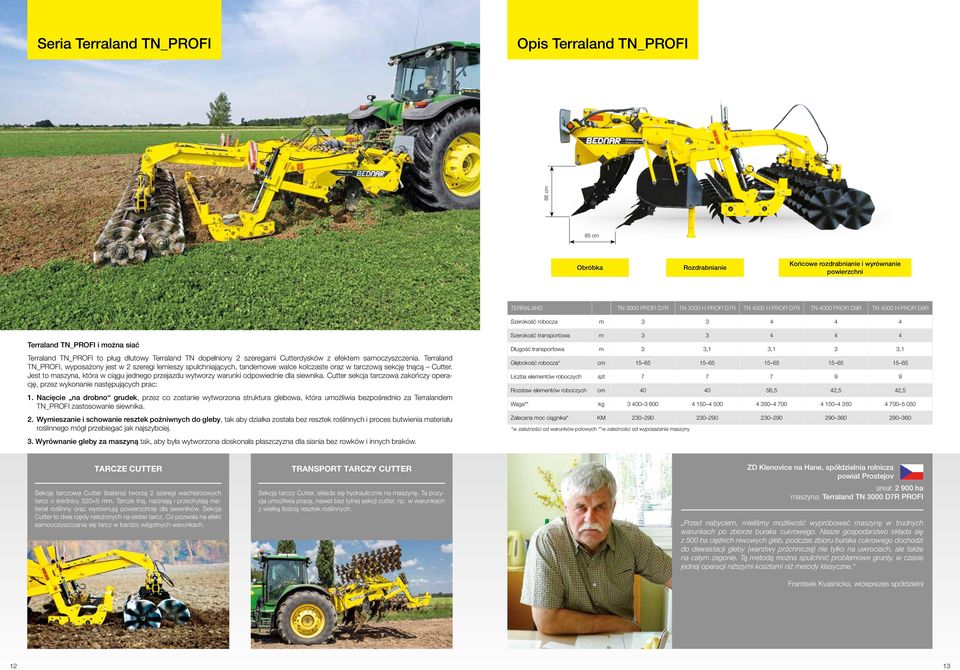 samoczyszczenia. Terraland TN_PROFI, wyposażony jest w 2 szeregi lemieszy spulchniających, tandemowe walce kolczaste oraz w tarczową sekcję tnącą Cutter.