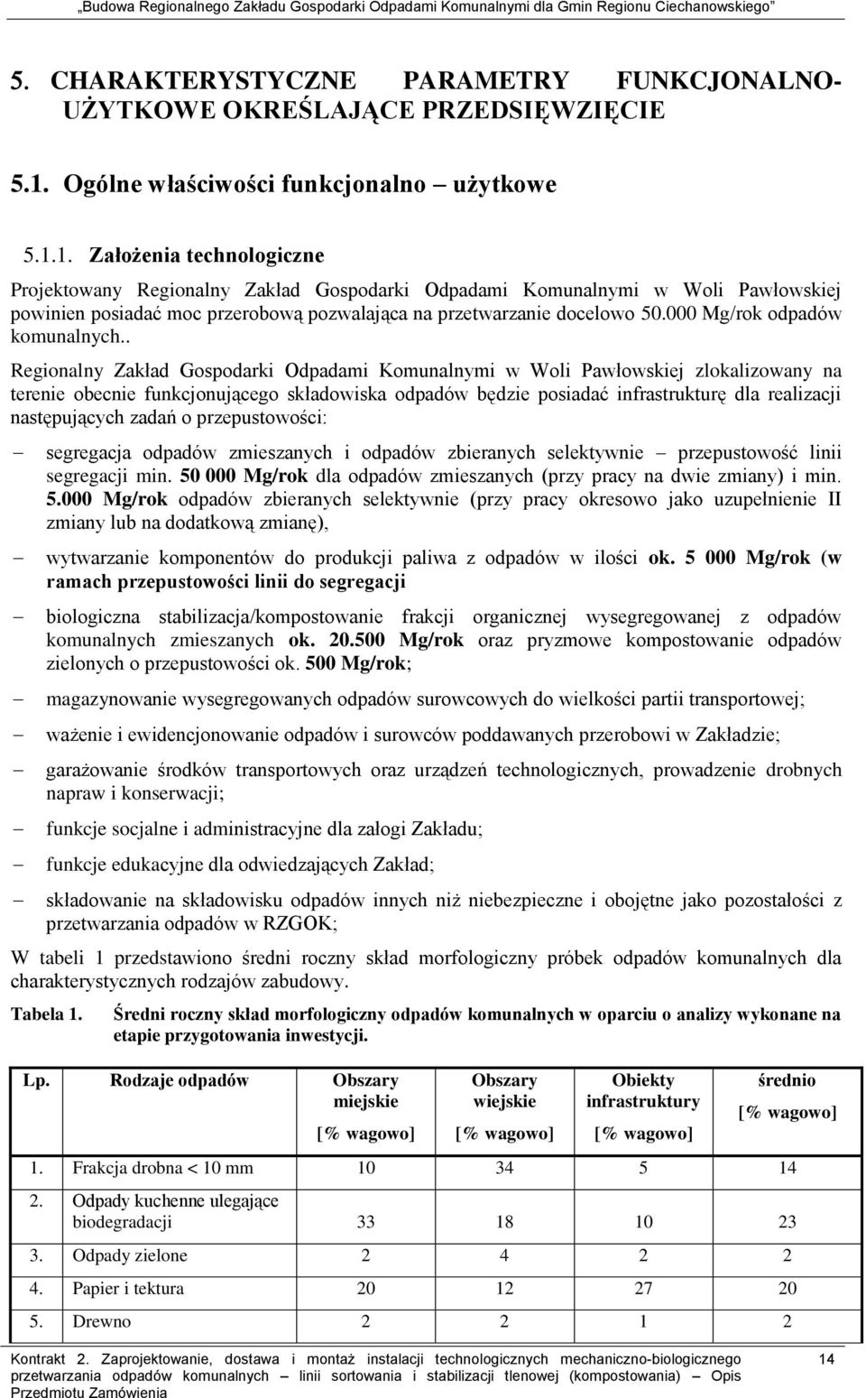 1. Założenia technologiczne Projektowany Regionalny Zakład Gospodarki Odpadami Komunalnymi w Woli Pawłowskiej powinien posiadać moc przerobową pozwalająca na przetwarzanie docelowo 50.