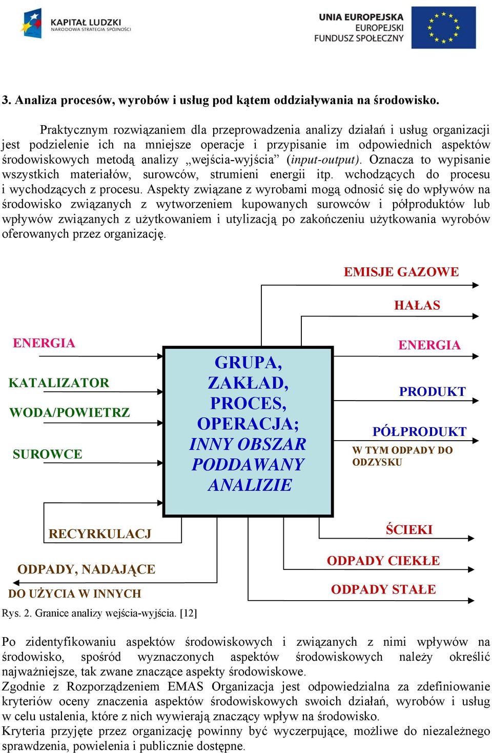 wejścia-wyjścia (input-output). Oznacza to wypisanie wszystkich materiałów, surowców, strumieni energii itp. wchodzących do procesu i wychodzących z procesu.