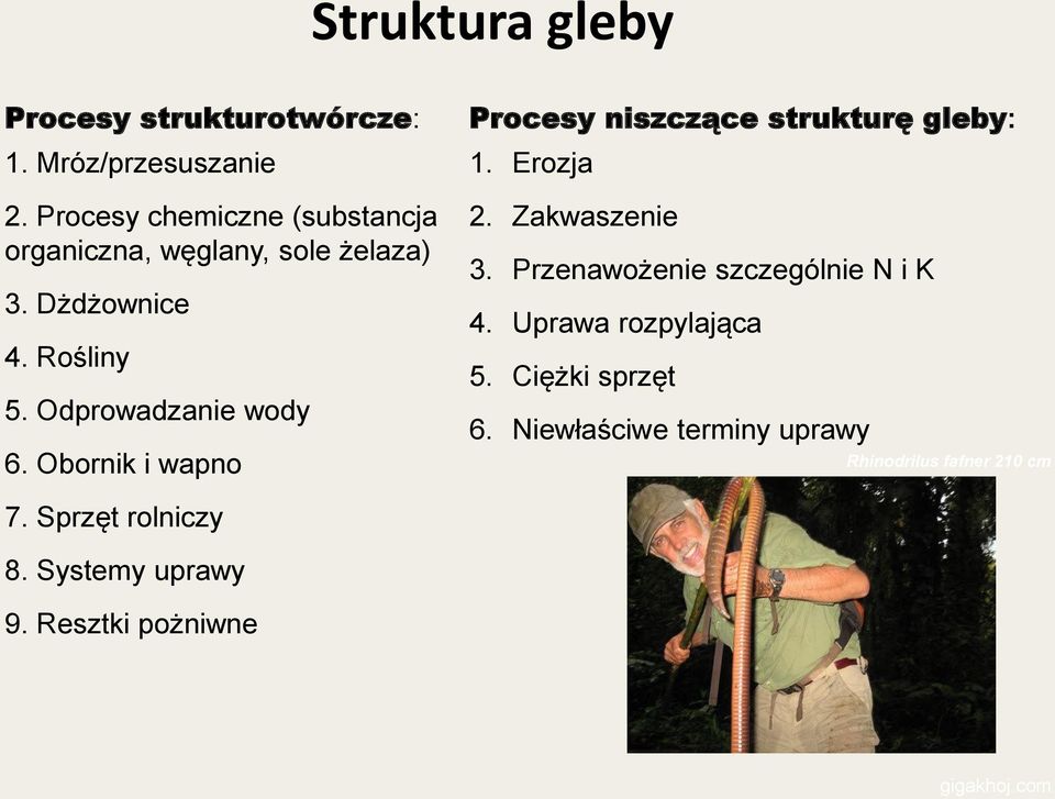 Obornik i wapno Procesy niszczące strukturę gleby: 1. Erozja 2. Zakwaszenie 3. Przenawożenie szczególnie N i K 4.