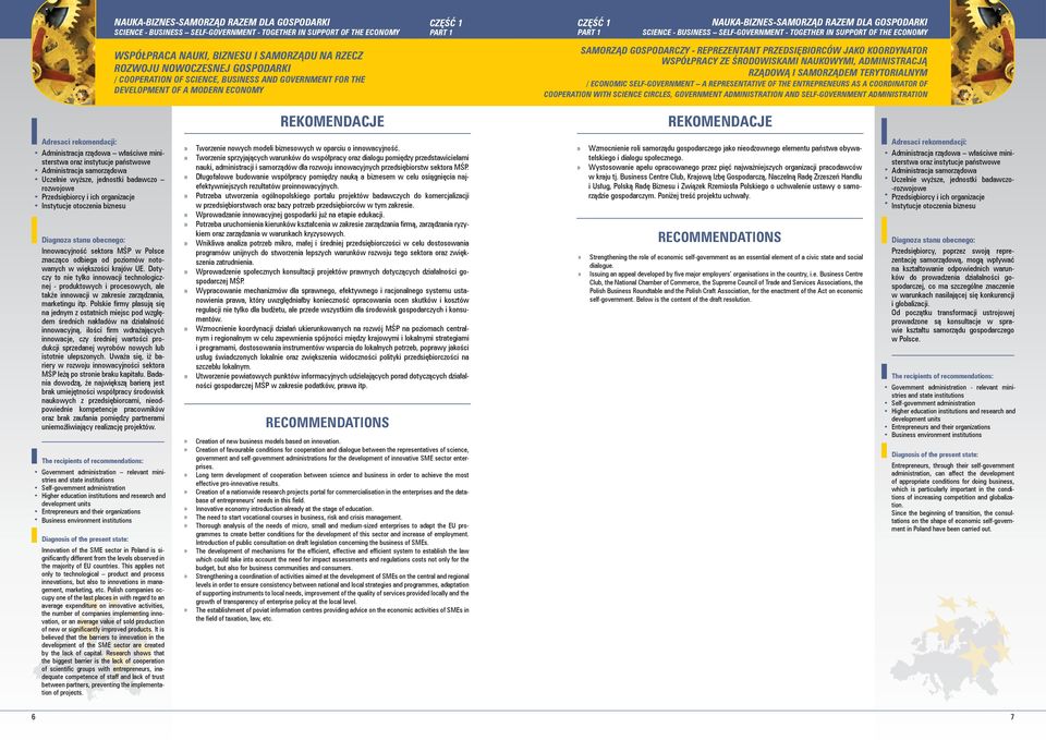 DEVELOPMENT OF A MODERN ECONOMY SAMORZĄD GOSPODARCZY - REPREZENTANT PRZEDSIĘBIORCÓW JAKO KOORDYNATOR WSPÓŁPRACY ZE ŚRODOWISKAMI NAUKOWYMI, ADMINISTRACJĄ RZĄDOWĄ I SAMORZĄDEM TERYTORIALNYM / ECONOMIC