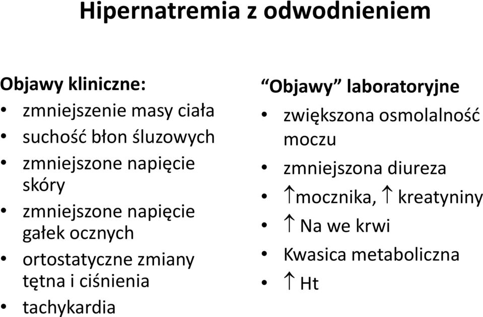 ortostatyczne zmiany tętna i ciśnienia tachykardia Objawy laboratoryjne zwiększona