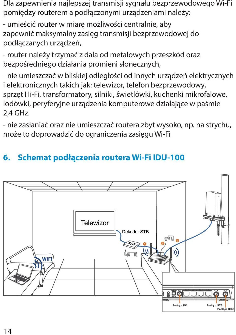 odległości od innych urządzeń elektrycznych i elektronicznych takich jak: telewizor, telefon bezprzewodowy, sprzęt Hi-Fi, transformatory, silniki, świetlówki, kuchenki mikrofalowe, lodówki,