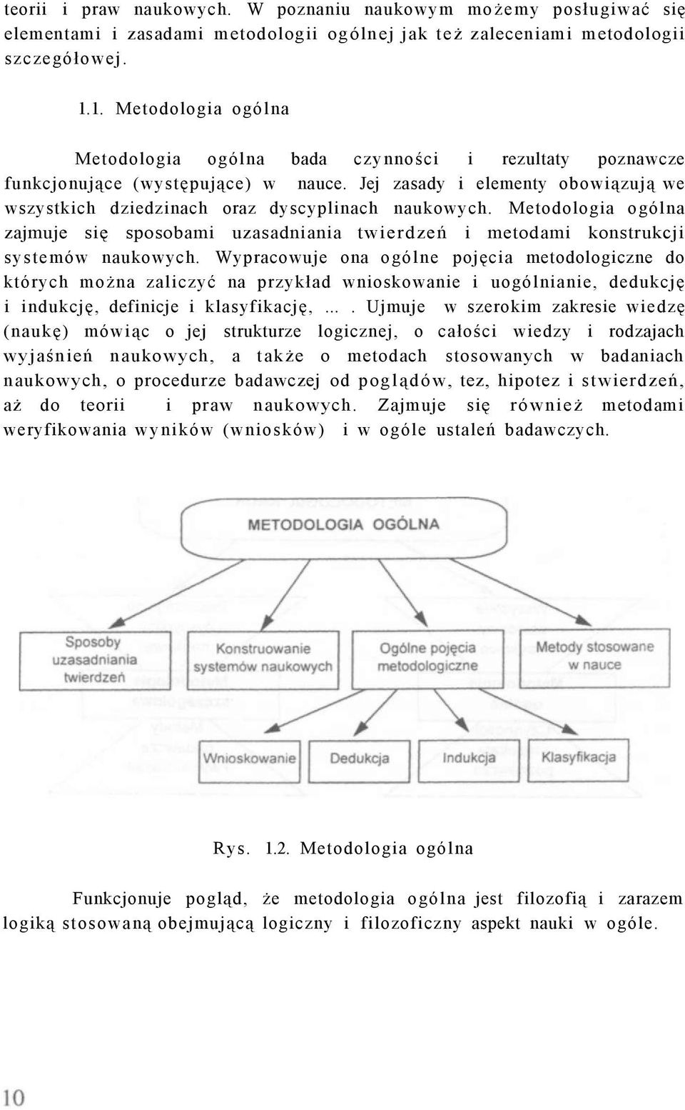 Jej zasady i elementy obowiązują we wszystkich dziedzinach oraz dyscyplinach naukowych. Metodologia ogólna zajmuje się sposobami uzasadniania twierdzeń i metodami konstrukcji systemów naukowych.