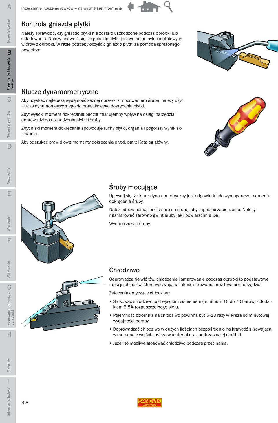 Klucze dynamometryczne by uzyskać najlepszą wydajność każdej oprawki z mocowaniem śrubą, należy użyć klucza dynamometrycznego do prawidłowego dokręcenia płytki.