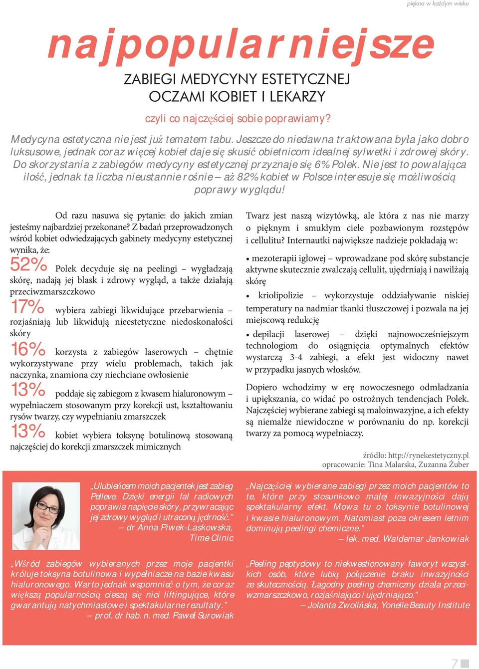 Do skorzystania z zabiegów medycyny estetycznej przyznaje si 6% Polek. Nie jest to powalaj ca ilo, jednak ta liczba nieustannie ro nie a 82% kobiet w Polsce interesuje si mo liwo ci poprawy wygl du!