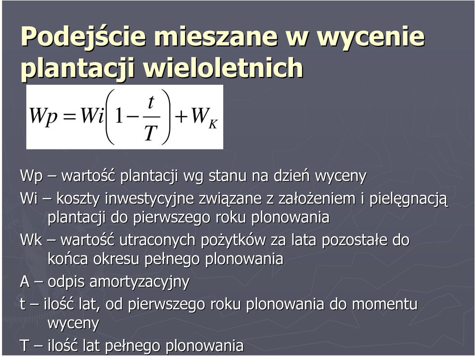 roku plonowania Wk wartość utraconych pożytk ytków w za lata pozostałe e do końca okresu pełnego plonowania