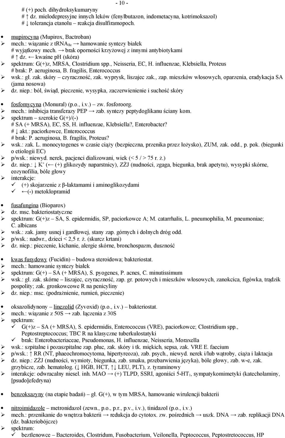 influenzae, Klebsiella, Proteus # brak: P. aeruginosa, B. fragilis, Enterococcus wsk.: gł. zak. skóry czyraczność, zak. wyprysk, liszajec zak., zap.